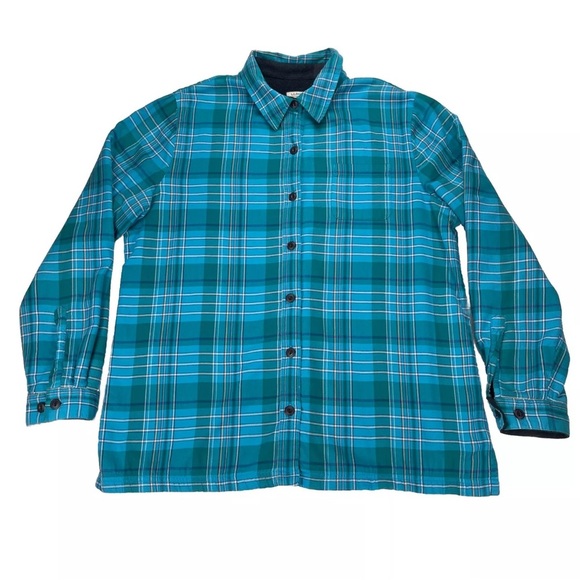 LL Bean Shacket Womens Large Blue White Plaid Fleece Lined Button Up Barn Chore - Picture 1 of 11